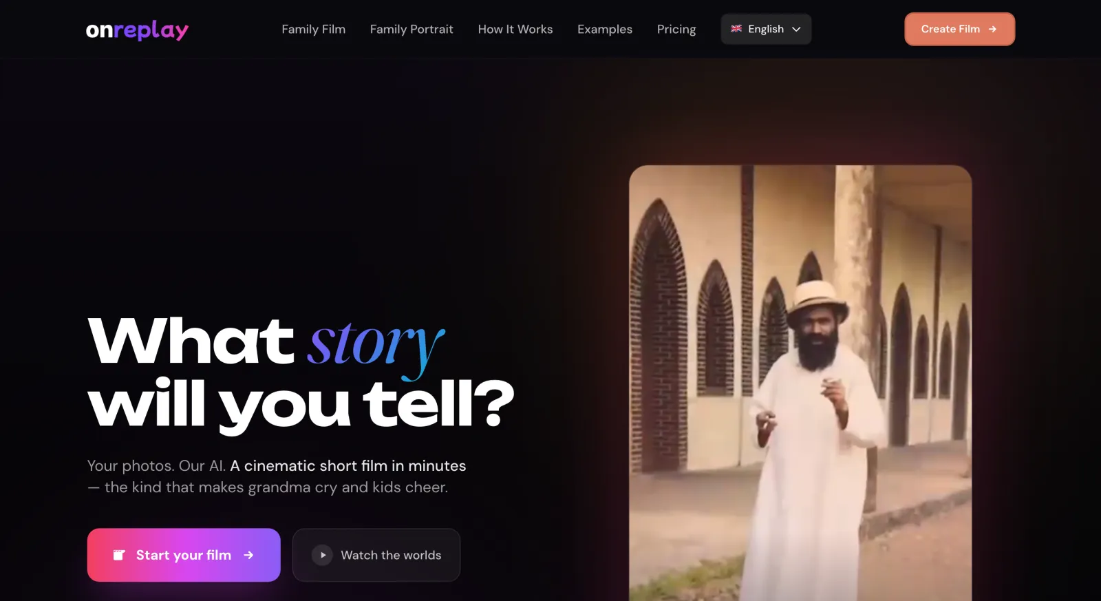 The onreplay.ai homepage with a film playing